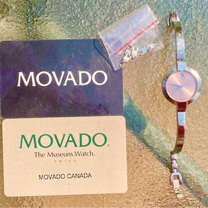 Almost perfect bracelet watch by Movado. Light pink, silver & extra links